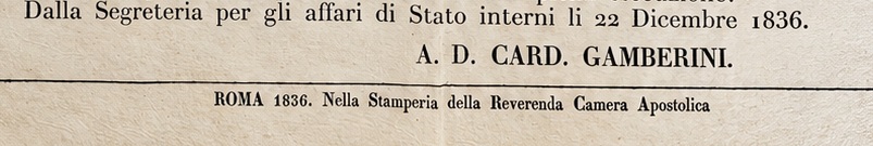 Dettaglio Notificazione papale del 1836